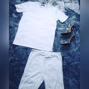 Mega Line Shorts Set White Short Sleeve Biker Women's